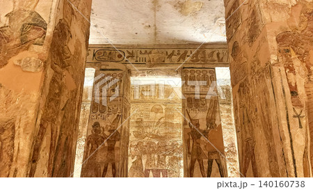 Interior decoration and statues in the Abu Simbel temple, a landmark in Nubia built by King Ramesses II, Egypt. Interior decoration and statues in the Abu Simbel temple, a landmark in Nubia built by King Ramesses II, Egypt. 140160738
