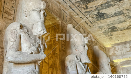 Interior decoration and statues in the Abu Simbel temple, a landmark in Nubia built by King Ramesses II, Egypt. Interior decoration and statues in the Abu Simbel temple, a landmark in Nubia built by King Ramesses II, Egypt. 140160753