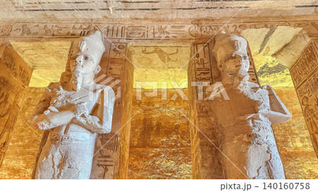 Interior decoration and statues in the Abu Simbel temple, a landmark in Nubia built by King Ramesses II, Egypt. Interior decoration and statues in the Abu Simbel temple, a landmark in Nubia built by King Ramesses II, Egypt. 140160758