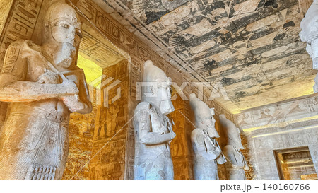 Interior decoration and statues in the Abu Simbel temple, a landmark in Nubia built by King Ramesses II, Egypt. Interior decoration and statues in the Abu Simbel temple, a landmark in Nubia built by King Ramesses II, Egypt. 140160766