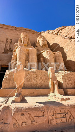 Abu Simbel, a cliff on the west bank of the Nile, in which two ancient Egyptian temples of Ramesses II are carved, Egypt. Abu Simbel, a cliff on the west bank of the Nile, in which two ancient Egyptian temples of Ramesses II are carved, Egypt. 140160788