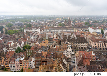 Panoramic view of Strasbourg old town from cathedral tower, France Panoramic view of Strasbourg old town from cathedral tower, France 140160896