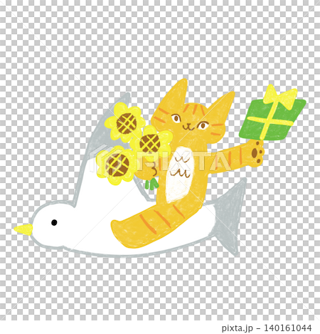 A tabby cat carrying summer gifts (4) - Summer gifts, O-chugen illustration material A tabby cat carrying summer gifts (4) - Summer gifts, O-chugen illustration material 140161044