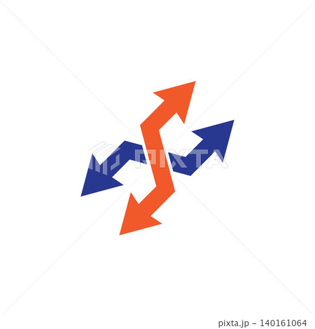Crossed blue orange zigzag arrows 140161064