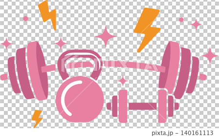 Pink Dumbbells and Kettlebell Fitness Workout Illustration Pink Dumbbells and Kettlebell Fitness Workout Illustration 140161113