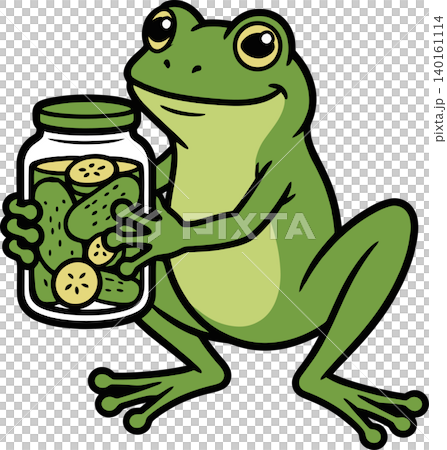 Cute Frog Holding Pickle Jar Cartoon Illustration Cute Frog Holding Pickle Jar Cartoon Illustration 140161114