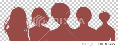 Silhouettes of five male and female students 140161335