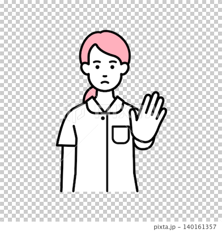 A female nurse makes a stop gesture. 140161357