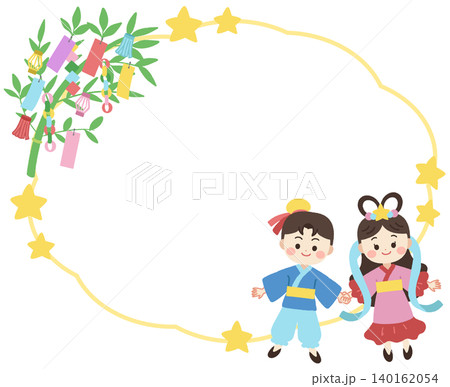 七夕の織姫と彦星のフレーム素材イラスト 七夕の織姫と彦星のフレーム素材イラスト 140162054