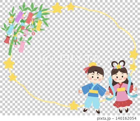七夕の織姫と彦星のフレーム素材イラスト 七夕の織姫と彦星のフレーム素材イラスト 140162054