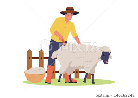 Male Farmer Shearing Wool from Sheep on Farm Male Farmer Shearing Wool from Sheep on Farm 140162249