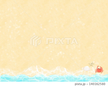 砂浜に押し寄せる波と白い貝殻とヒトデとカニが入っている背景素材イラスト 砂浜に押し寄せる波と白い貝殻とヒトデとカニが入っている背景素材イラスト 140162580