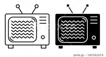Linear icon. Old broken tube TV with white noise and static on the screen. Simple black and white vector isolated on white background Linear icon. Old broken tube TV with white noise and static on the screen. Simple black and white vector isolated on white background 140162814