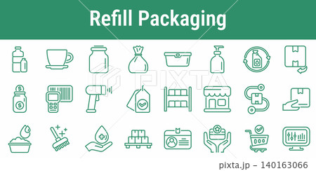 Refill Packaging Line Icon Set Refill Packaging Line Icon Set 140163066