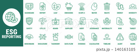 ESG Reporting Sustainability Line Icon Set ESG Reporting Sustainability Line Icon Set 140163105