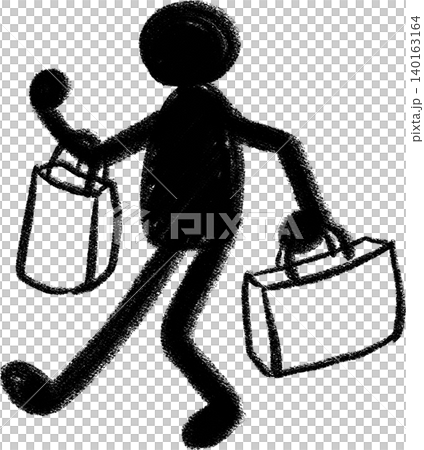 手描きペイントの人物シルエットピクトグラム お買い物する人 全身 手描きペイントの人物シルエットピクトグラム お買い物する人 全身 140163164
