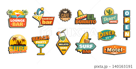 Retro Travel Bar Sign Sticker Set Retro Travel Bar Sign Sticker Set 140163191