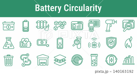 Battery Circularity Recycling Line Icon Set Battery Circularity Recycling Line Icon Set 140163192
