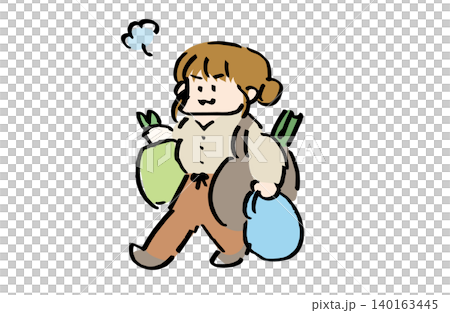 重たいお買い物のイラスト｜荷物が多い女性・ショッピング・日常イメージ素材 140163445