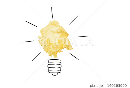 Light bulb concept made of crumpled yellow paper isolated on white Light bulb concept made of crumpled yellow paper isolated on white 140163990