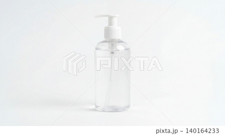 Clear plastic bottle with pump dispenser on white background dispenser sanitizer background container isolated cosmetic skincare packaging transparent protection accessory refillable 140164233