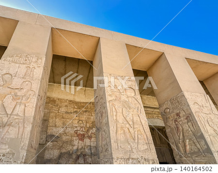 Beautiful interiors and ancient hieroglyphs in the Temple of Seti I in Abydos, Egypt. Beautiful interiors and ancient hieroglyphs in the Temple of Seti I in Abydos, Egypt. 140164502