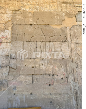Beautiful interiors and ancient hieroglyphs in the Temple of Seti I in Abydos, Egypt. Beautiful interiors and ancient hieroglyphs in the Temple of Seti I in Abydos, Egypt. 140164503