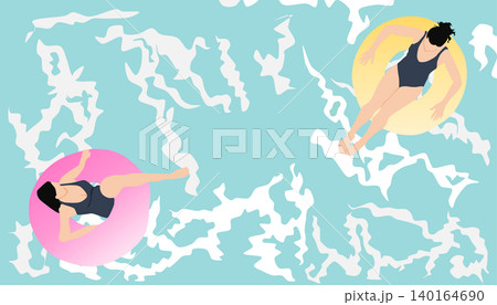 海で浮き輪で遊ぶ女性のイラスト 140164690