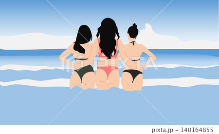 水着を着た女性が海で遊ぶイラスト 水着を着た女性が海で遊ぶイラスト 140164855