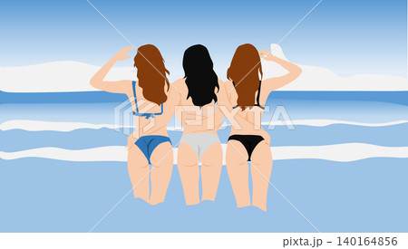 水着を着た女性が海で遊ぶイラスト 水着を着た女性が海で遊ぶイラスト 140164856