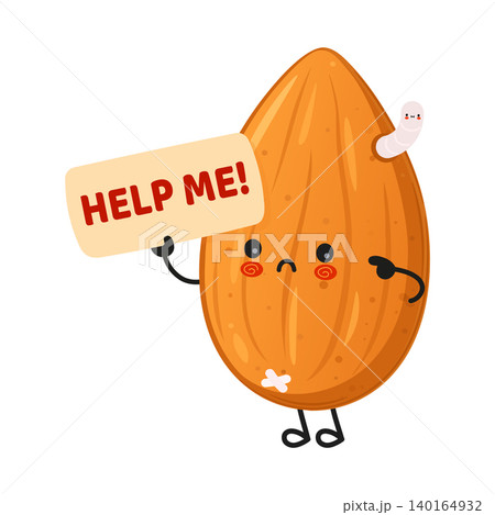 Cute almond character with help sign 140164932