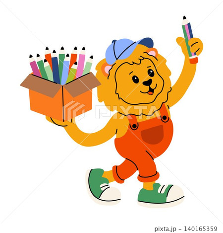 Kawaii Lion Character Drawing with Color Pencils Kawaii Lion Character Drawing with Color Pencils 140165359