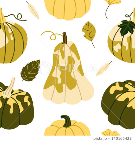 Autumn Pumpkin Seamless Pattern Flat Geometric Fall Leaves Background Autumn Pumpkin Seamless Pattern Flat Geometric Fall Leaves Background 140165428