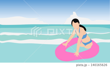 海で浮き輪で遊ぶ女性のイラスト 海で浮き輪で遊ぶ女性のイラスト 140165626