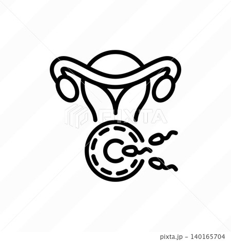 Fertilization thin line icon. Uterus, sperm, insemination. Embryology. Vector illustration. 140165704