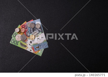 Australia, Australian paper money and coins, cash for financial transactions. Australian dollars 140165771