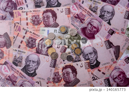 Mexican paper money, peso in various denominations. Mexican money Mexican paper money, peso in various denominations. Mexican money 140165773