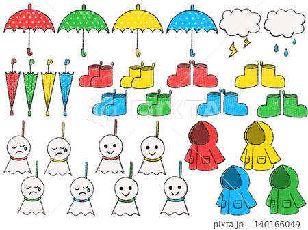 雨の日の手描き風のイラストセット 140166049