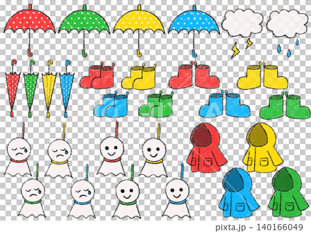 雨の日の手描き風のイラストセット 140166049