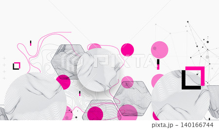 Science research visualization vector with structure models and purple elements. Wireframe art. 140166744