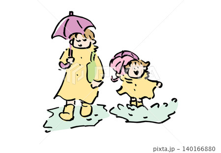 雨の日の親子のイラスト|傘・梅雨・家族のイメージ素材 雨の日の親子のイラスト|傘・梅雨・家族のイメージ素材 140166880