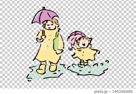 雨の日の親子のイラスト|傘・梅雨・家族のイメージ素材 雨の日の親子のイラスト|傘・梅雨・家族のイメージ素材 140166880