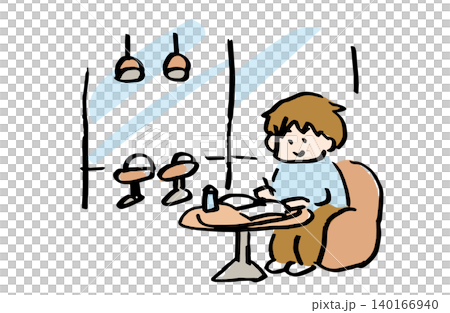 カフェで勉強する人のイラスト｜学習・集中・勉強カフェイメージ素材 140166940