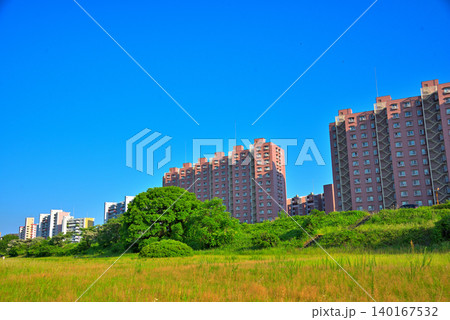 《愛知県》名古屋都市風景 矢田川沿いに建ち並ぶマンション 《愛知県》名古屋都市風景 矢田川沿いに建ち並ぶマンション 140167532