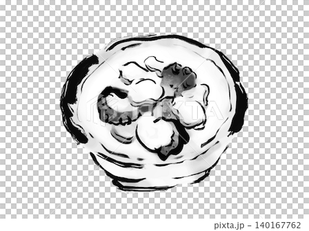 タコときゅうりの酢の物の和風筆イラスト素材　モノクロ 140167762