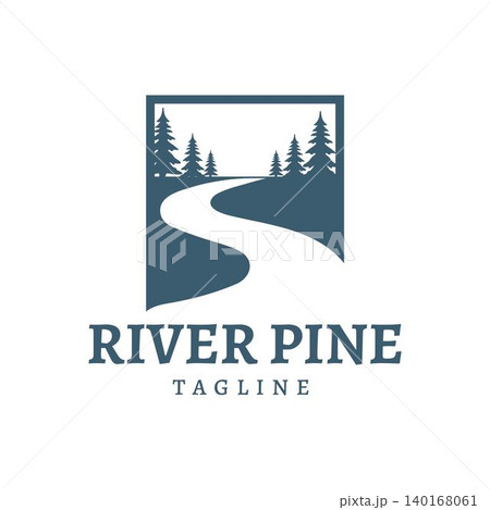 River Pine Logo with Winding Forest Path Evergreen Trees Nature Landscape Vector Emblem Design River Pine Logo with Winding Forest Path Evergreen Trees Nature Landscape Vector Emblem Design 140168061