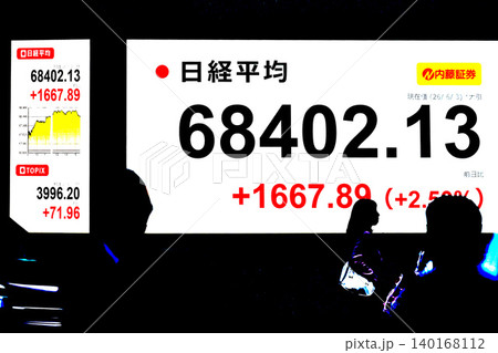 日本の東京都市景観初6万8000円台・6万8402円13銭株価/終値で史上最高値を更新＝6月3日 140168112