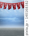 The Turkish flags waving in the wind.	 140168382