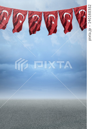 The Turkish flags waving in the wind. The Turkish flags waving in the wind. 140168382