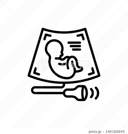 Pregnancy management thin line icon. Embryo on ultrasound. Gynecology, obstetrics. Vector illustration. Pregnancy management thin line icon. Embryo on ultrasound. Gynecology, obstetrics. Vector illustration. 140168845